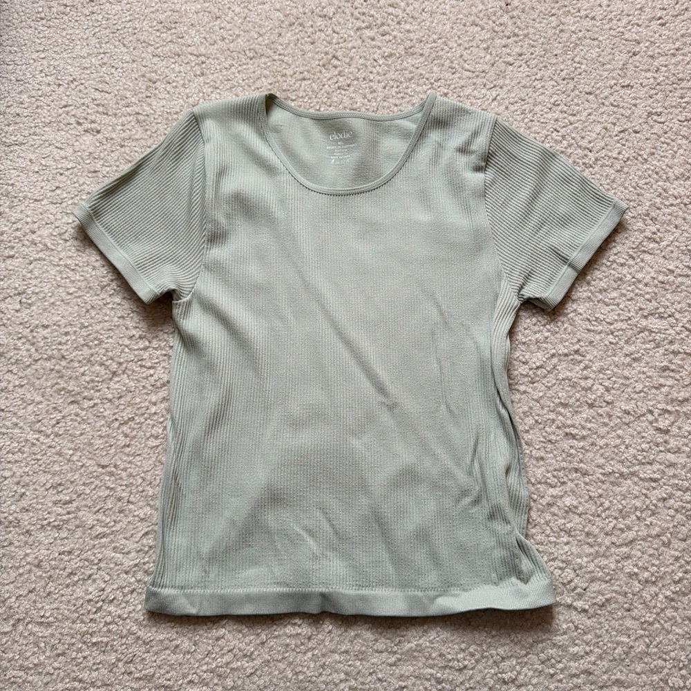 Elodie Light Green Ribbed Short Sleeve Top